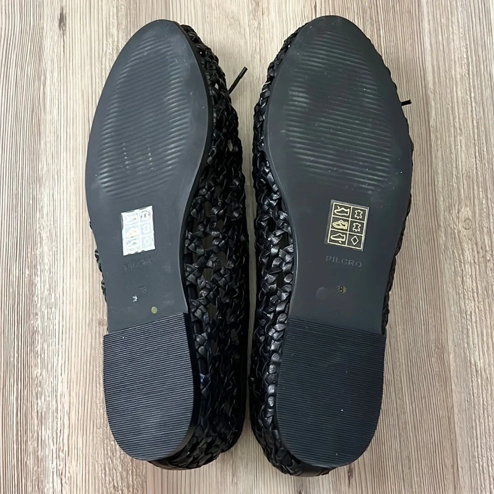 Anthropologie Pilcro Woven Leather Ballet Flats Black New